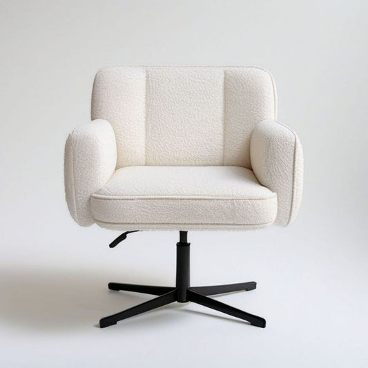 Drehbarer, höhenverstellbarer Loungesessel in Cremeweiss mit schwarzem Stahlgestell, 72 x 76 x 85–95 cm