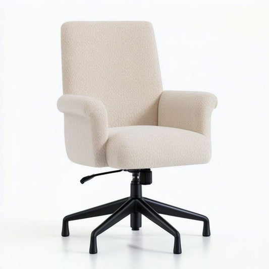 Drehbarer Loungesessel mit Armlehnen in Cremeweiss, 65 x 65 x 92–102 cm