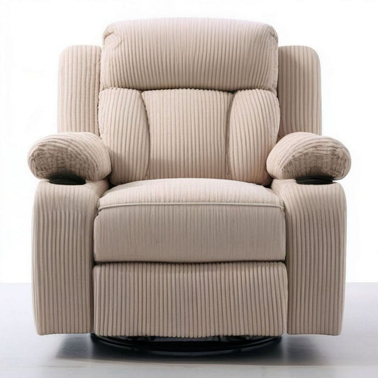 Relaxsessel mit Liegefunktion, Drehfuss und Getränkehaltern, 98 x 92 x 105 cm, Beige/Schwarz