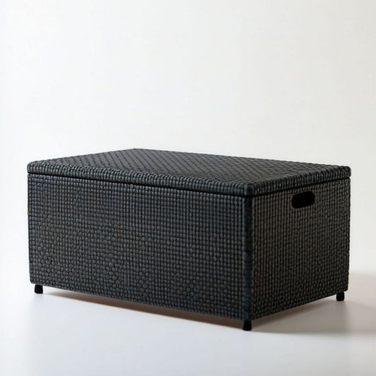 Aufbewahrungstruhe mit Deckel, 80 x 40 x 45 cm, Anthrazit, PE-Rattan und Stahl