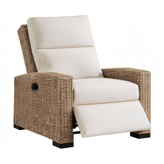 Relaxsessel mit verstellbarer Rückenlehne und Fussstütze, Naturbraun/Beige/Schwarz, 76 x 86 x 102 cm