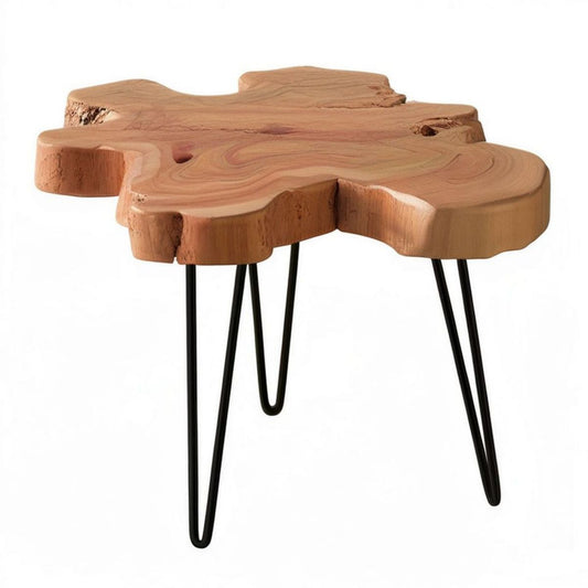 Couchtisch aus Akazien-Massivholz in Natur/Schwarz, organische Form, 80 x 70 x 45 cm