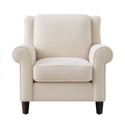 Bouclé-Ohrensessel Creme, 78 x 85 x 101 cm, mit dunkelbraunen Massivholzbeinen