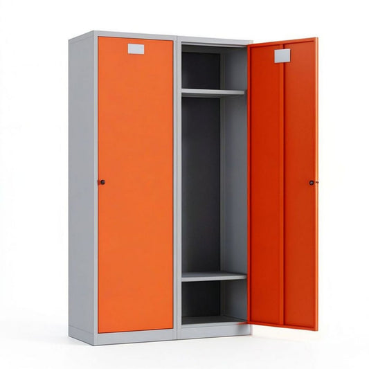 Metallspind mit 2 abschliessbaren Türen, 180 x 90 x 45 cm, Grau/Orange