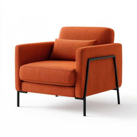 Moderner Polstersessel in Rostorange/Schwarz, 82 × 78 × 82 cm, Polyester und Stahl