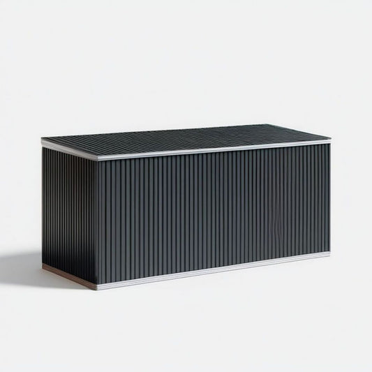Rechteckige Aufbewahrungsbox mit Deckel, 60 x 40 x 35 cm, Schwarz/Silber
