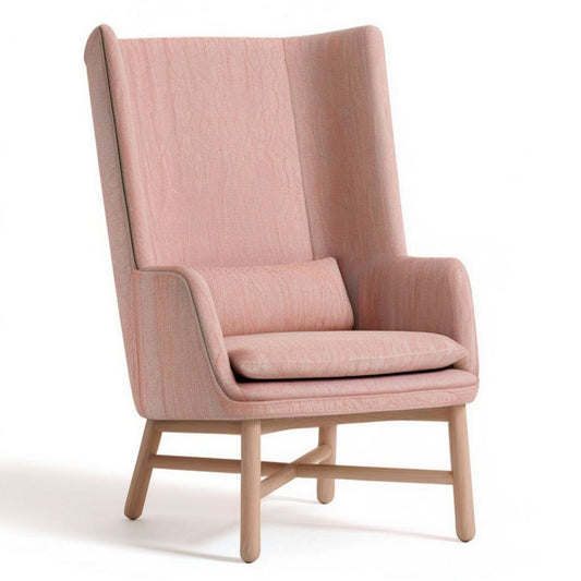 Rosa Ohrensessel aus Polyester mit Buchenholzgestell, 74 x 85 x 110 cm