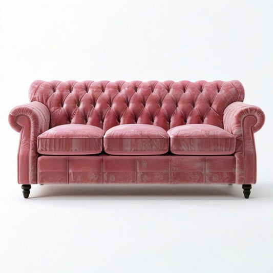 Chesterfield-Sofa mit 3 Sitzplätzen, 220 x 90 x 78 cm, Altrosa/Schwarz, Polyester-Samt