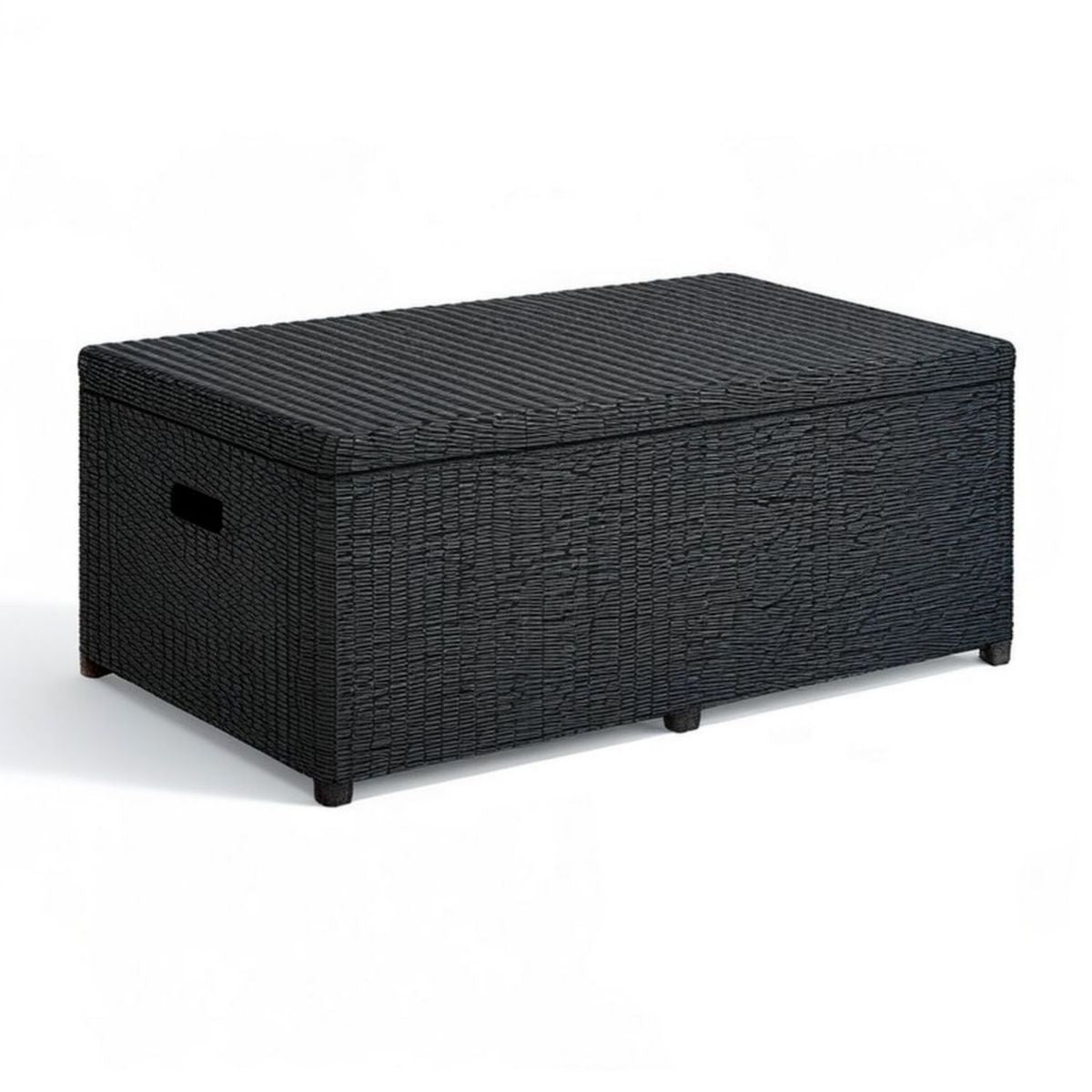 Aufbewahrungstruhe mit Deckel 100 x 50 x 50 cm Schwarz aus PE-Rattan und Stahl
