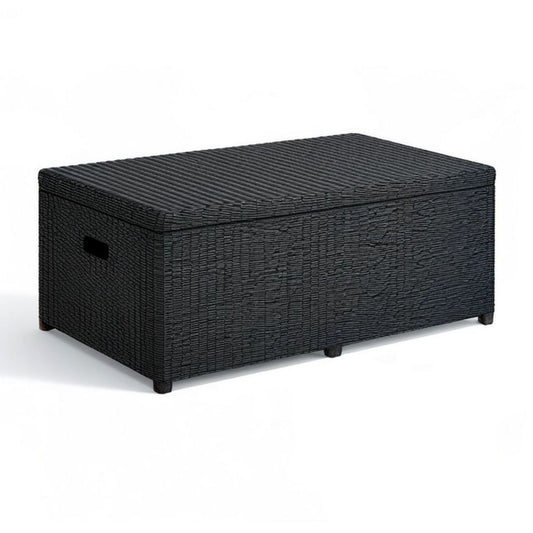 Aufbewahrungstruhe mit Deckel 100 x 50 x 50 cm Schwarz aus PE-Rattan und Stahl